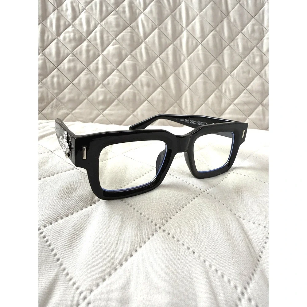 Black Crystal Cross Decor Fashion Glasses Rectangular Clear Lens